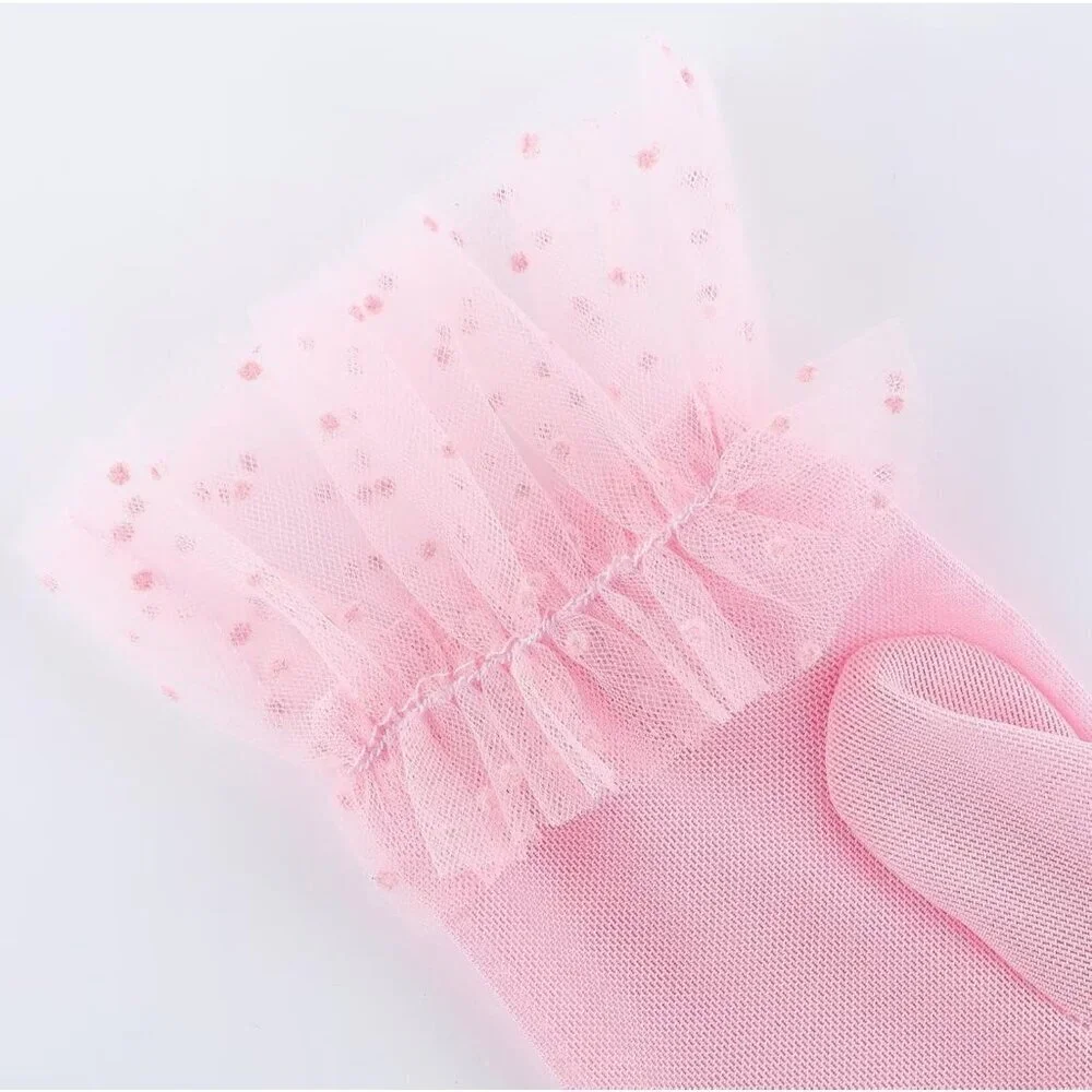 Women's Short Lace Dark Pink Sheer Mesh Tea Party Prom Gloves Banquet Costume